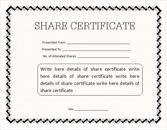 share certificate template ireland