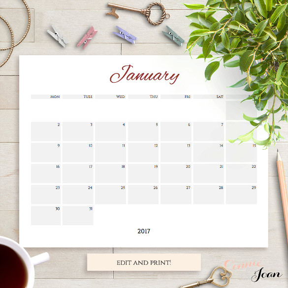 2017 print yourself calendar word format download