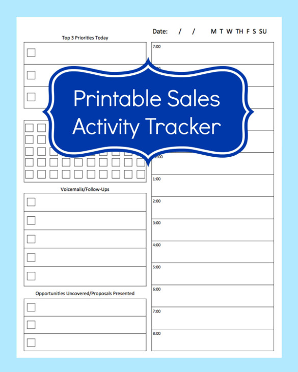 sales activity tracker daily planner template