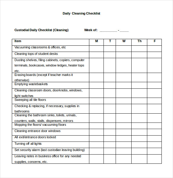 word checklist template