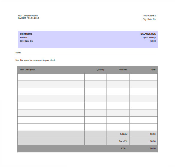 word document invoice