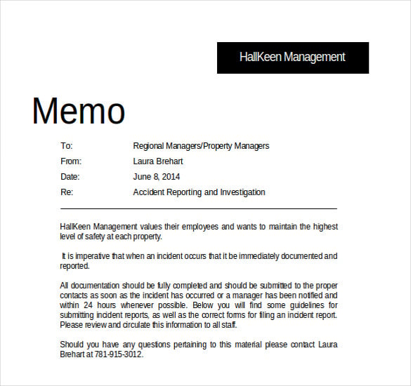 professional incident reporting memo document download