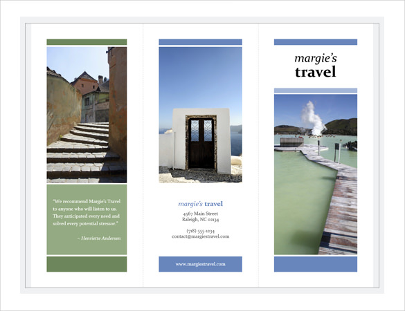 tri fold travel brochure blue