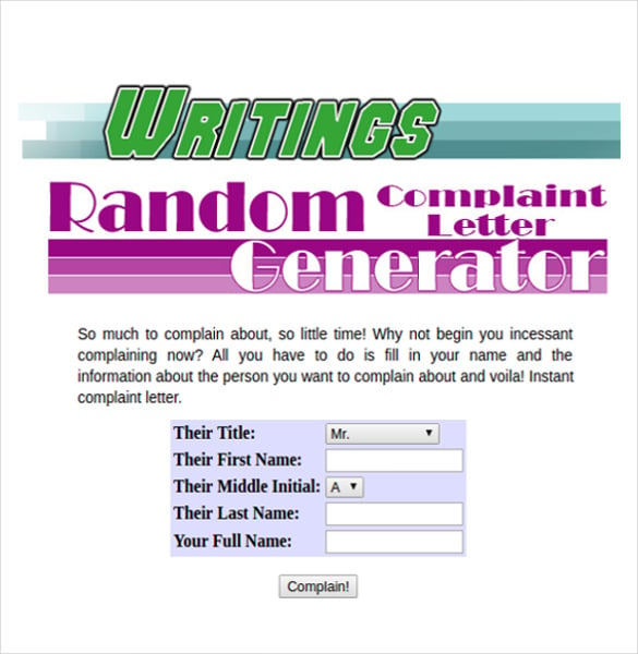 example complaint letter generator free download
