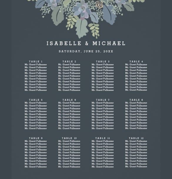 easy to print wedding chart template