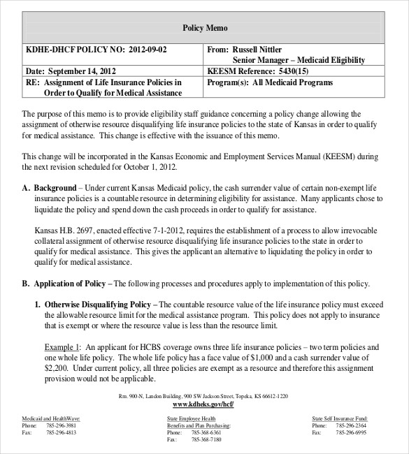 life insurance assignment polocy memo document download in pdf