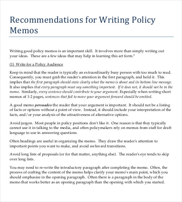 recommendations for writing policy pdf memos