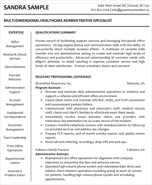 pdf multi dimensional health care executive administrative resume
