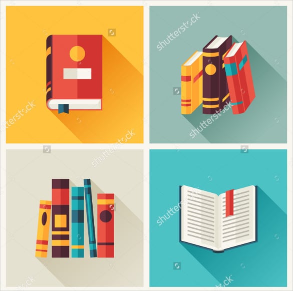 set of book icons in flat design style