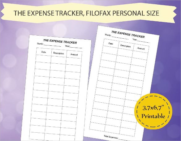 filofax expenses tracker template download