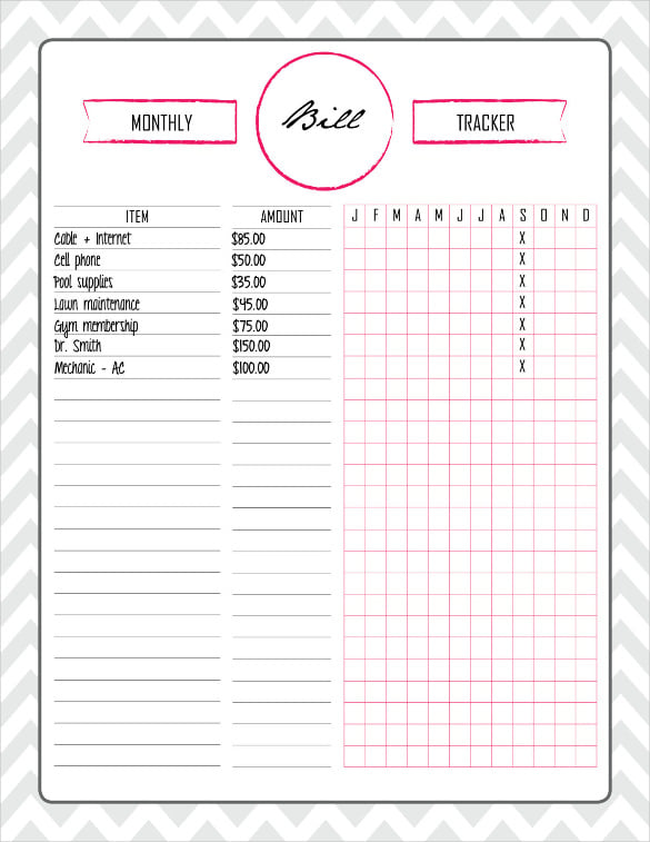 bill and expense tracker list template download