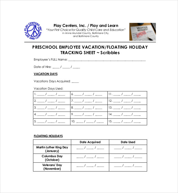 employee vacation tracking template free pdf format download