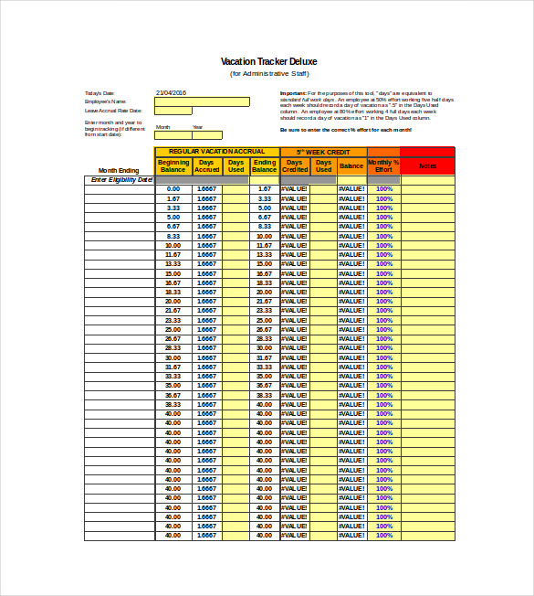 7+ Vacation Tracking Templates Free Sample, Example Format Download