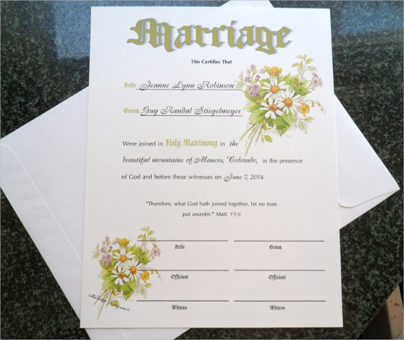 water colors wedding certifcate template for download