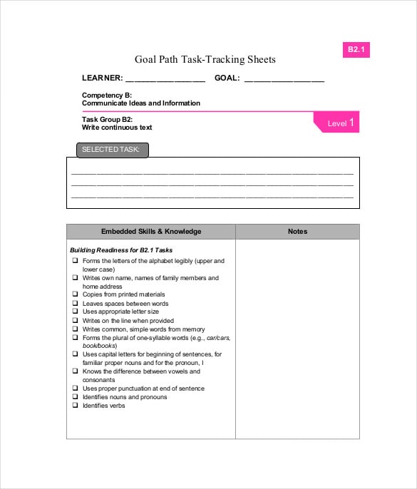 goal task tracking sheets free pdf format download