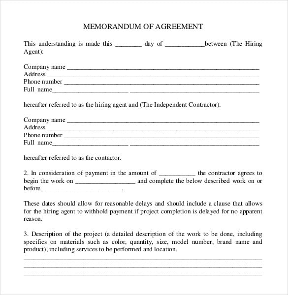 memorandam of comany agreement pdf document free download