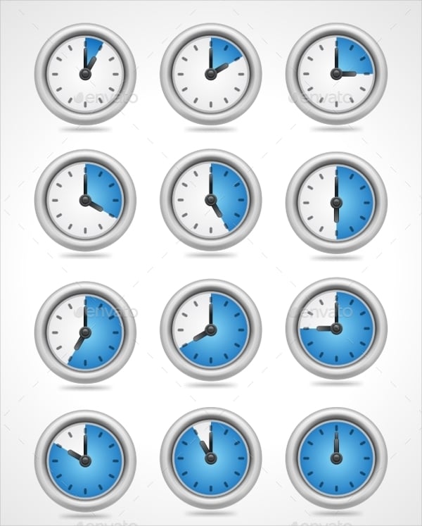 round clock icons set