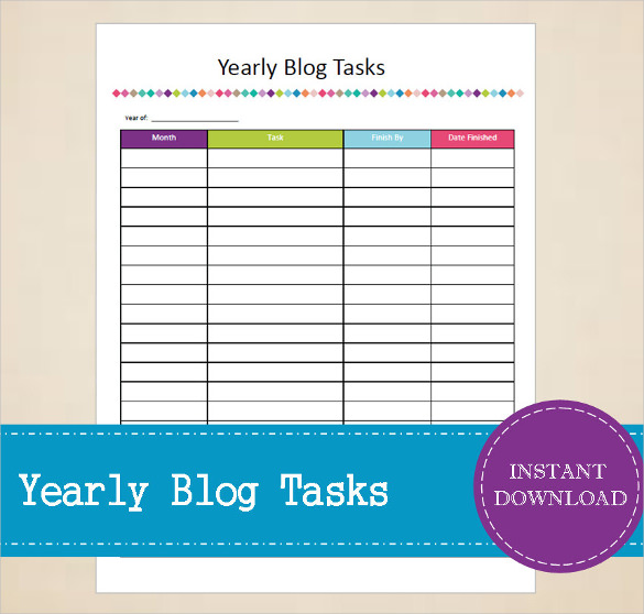 yearly blog tasks tracker template download