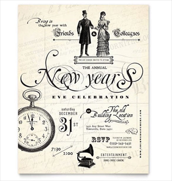 vintage new years party flyer template
