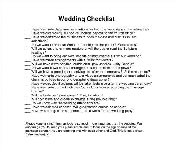 ready to print wedding checklist template for download