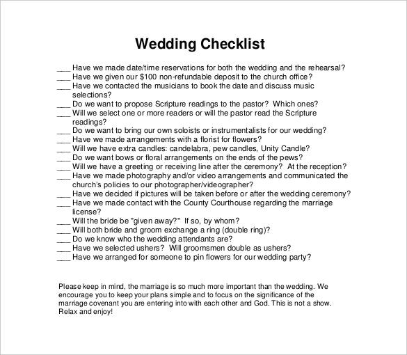 13+ Wedding Checklist Templates – Free Sample, Example, Format Download