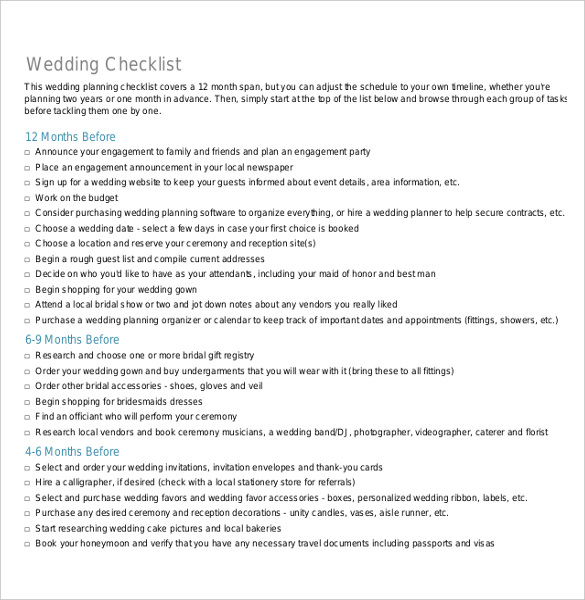 13 Wedding Checklist Templates Free Sample Example Format Download