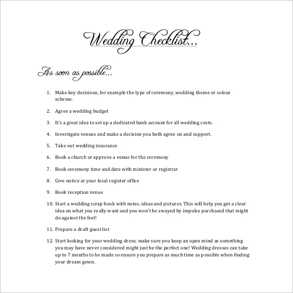 printable wedding checklist template for download