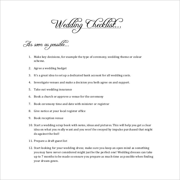 13+ Wedding Checklist Templates Free Sample, Example, Format Download