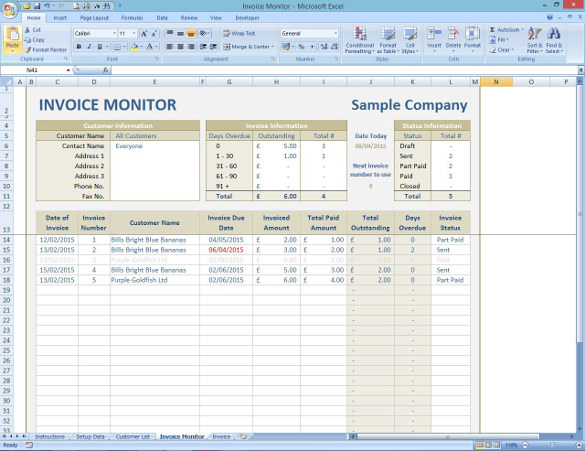 bill management excel template