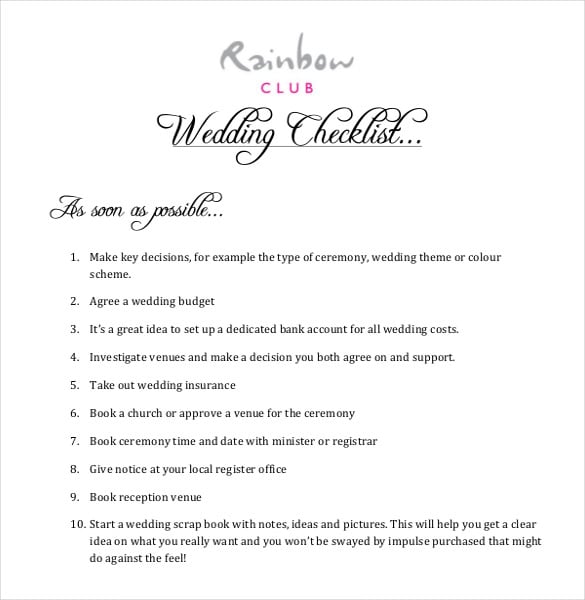 wedding list template pdf format free download