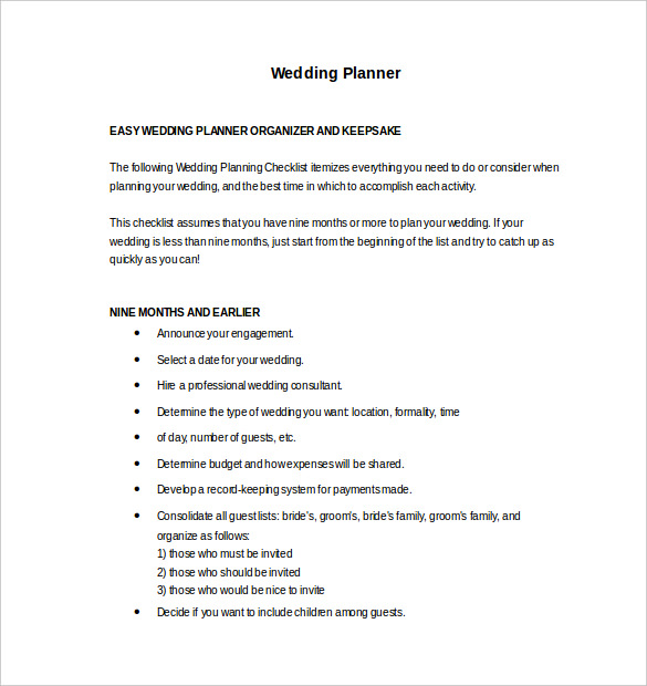 Free Wedding Plan Template For Your Needs