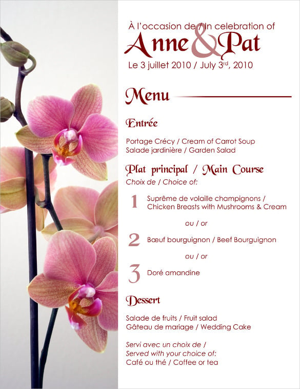 floral background wedding menu template for download