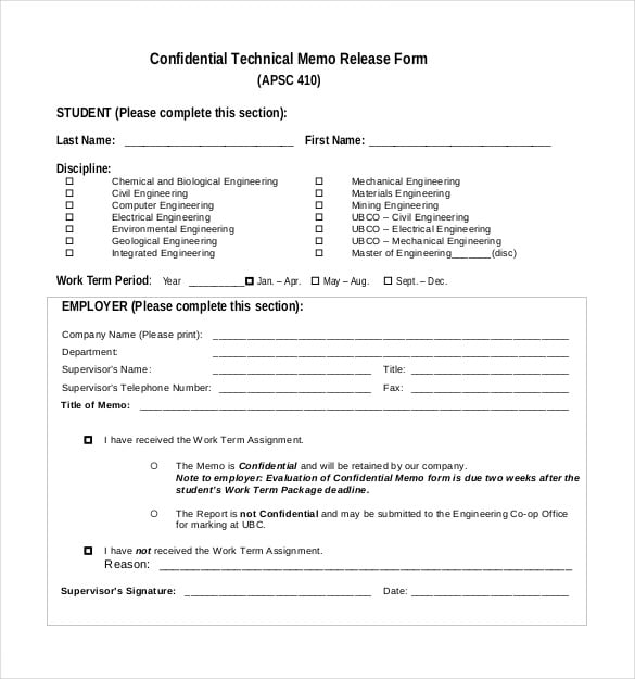 confidential technical memo release form pdf download