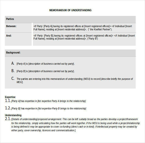 word document to download memorandum of understanding