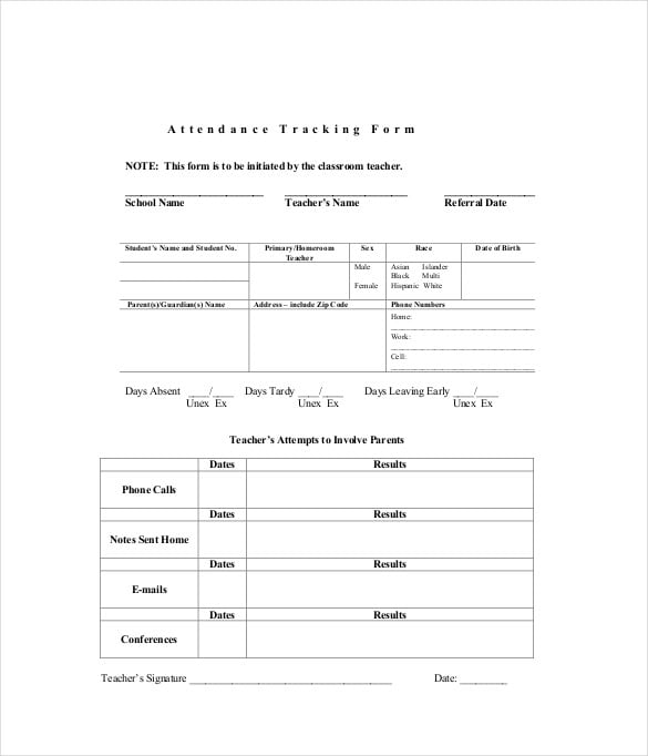 attendance tracking form pdf format download