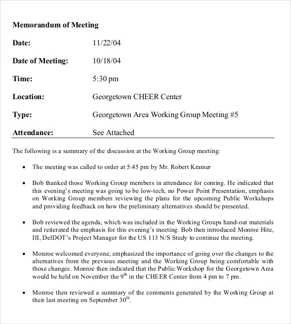 memorandum of meeting template free pdf download