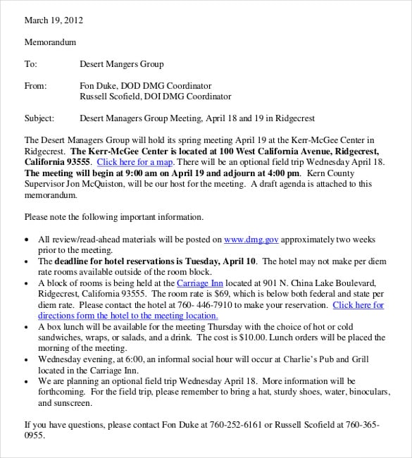 memorandum of meeting announcement pdf document download
