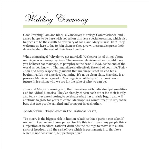 23+ Wedding Ceremony Templates – Free Sample, Example, Format Download