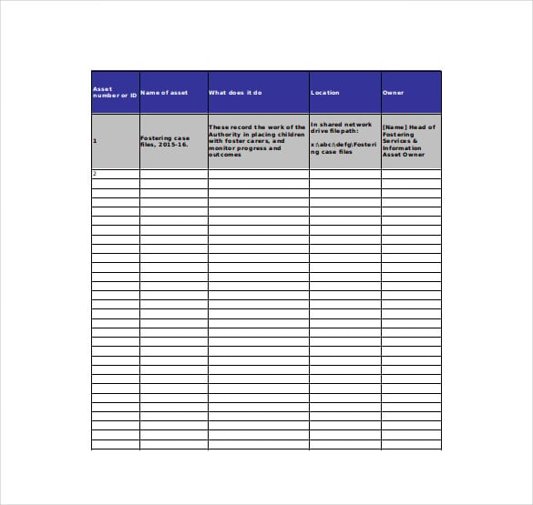 asset department tracking template