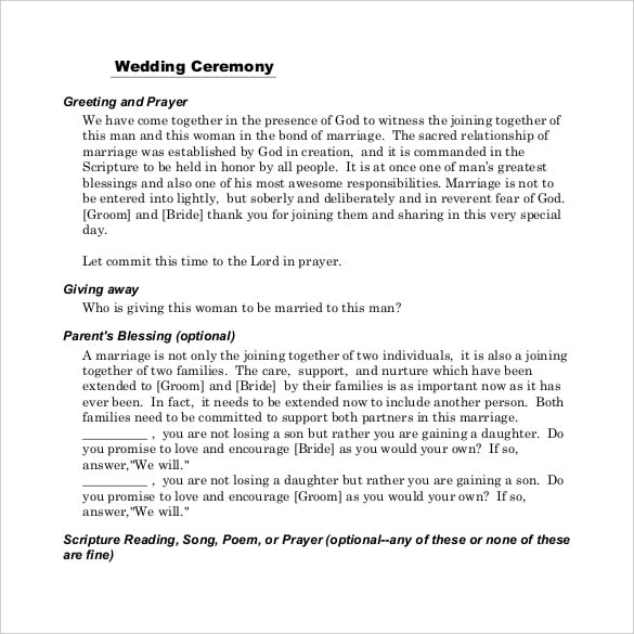 printable wedding cermony template free download