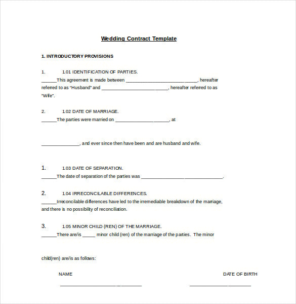 easy to edit wedding contract template in word