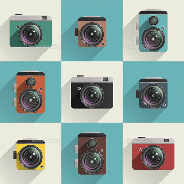 set of coloured camera icons