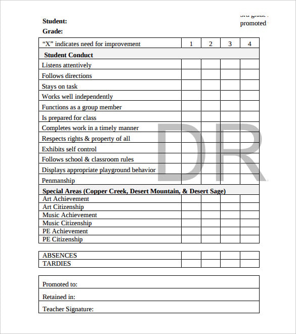 grade k report card template final draft pdf format