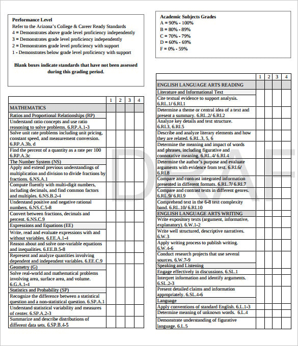 th grade report card template pdf printable template