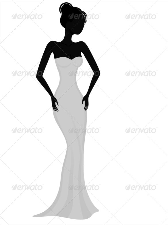 silhouette of a girl in white evening wedding dress pattern in eps