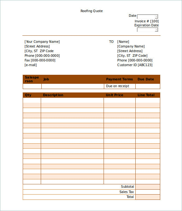 download roofing estimation quote template editable download