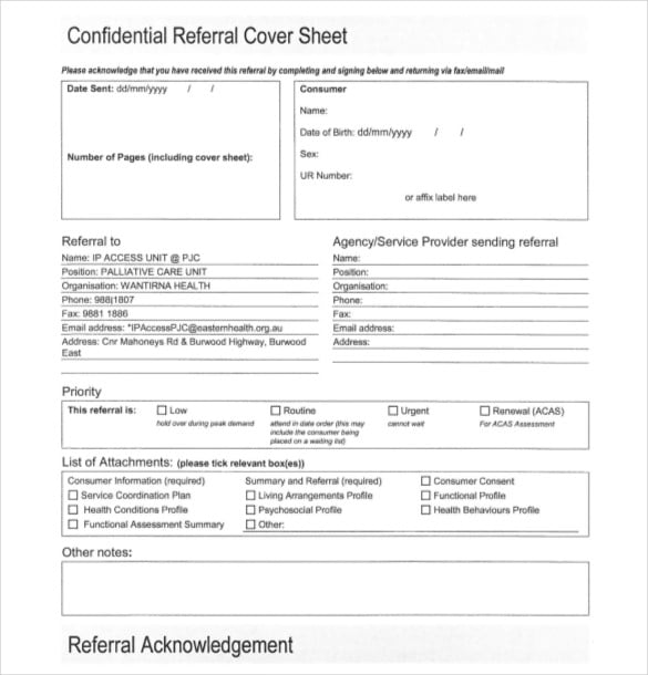 eastern health confidential referal cover sheet
