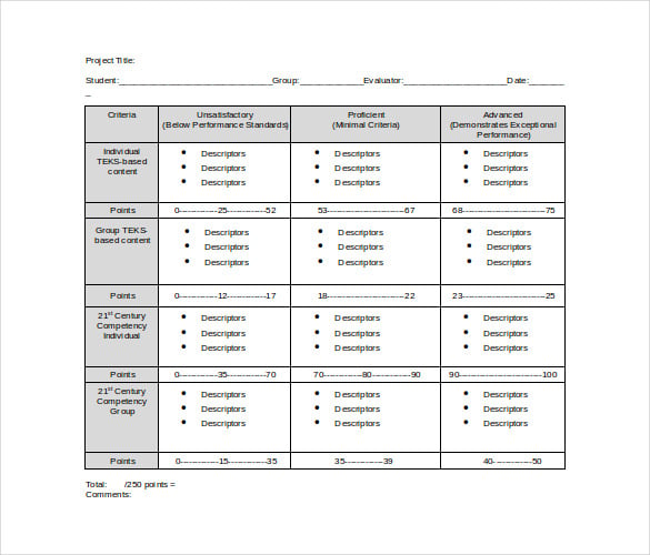 free download blank rubric template ms word format
