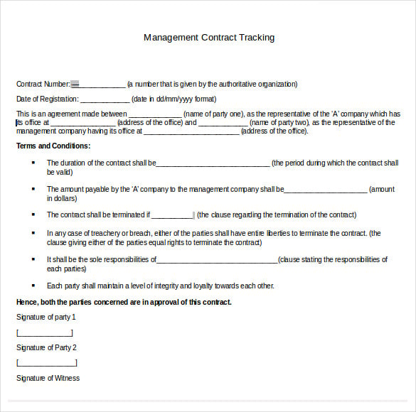 management contract tracking doc format download