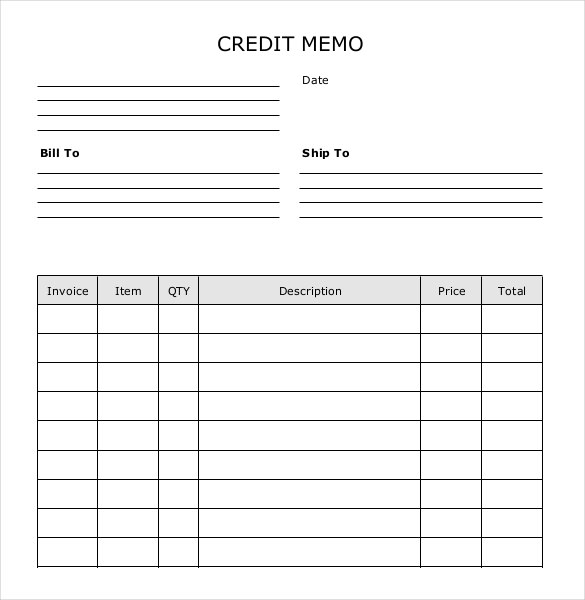 credit memo excel template